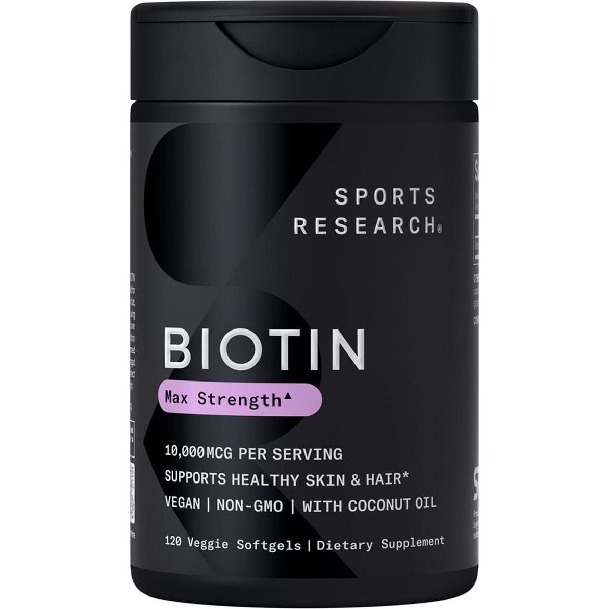 Sports Research Vegan Biotin 10,000mcg with Coconut Oil, Max Strength, Non-GMO, 120 Softgels, 4-Month Supply