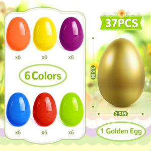 Springflower Unfilled Easter Eggs, 36 Colored + 1 Golden, Plastic Fillable for Treats & Decorations
