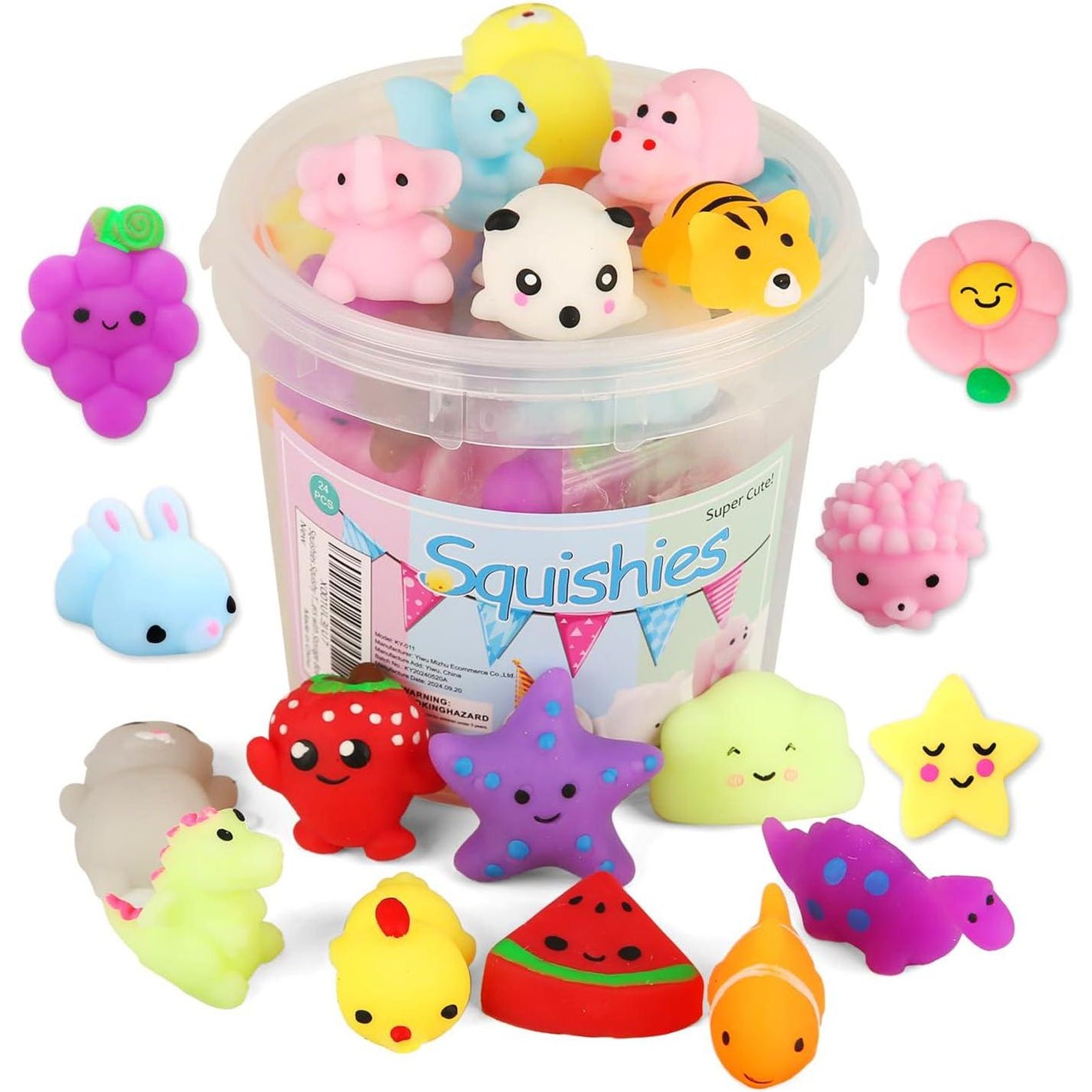 Squishies 24 Pack Kawaii Mochi Toys with Storage Box Mini Stress Relief Fidgets for Kids Party Favors