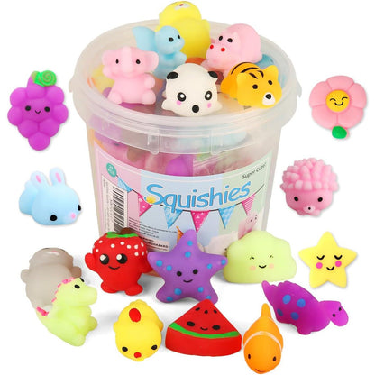 Squishies 24 Pack Kawaii Mochi Toys with Storage Box Mini Stress Relief Fidgets for Kids Party Favors