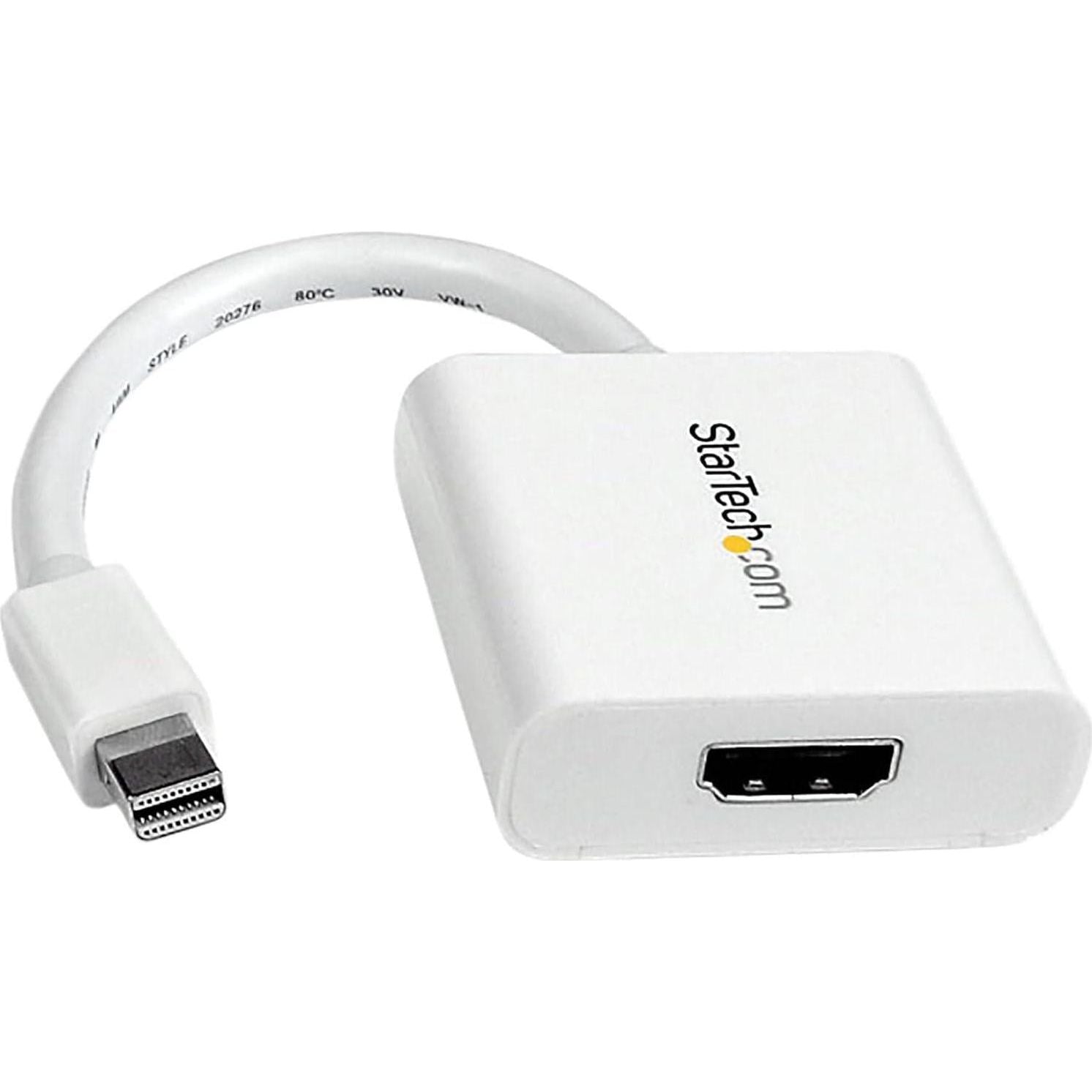 StarTech.com Mini DisplayPort To HDMI Adapter - MDP To HDMI Video Converter - 1080p - Mini DP Or Thunderbolt 1/2 Mac/PC To HDMI Monitor/Display/TV - Passive MDP 1.2 To HDMI Dongle - White (MDP2HDW),