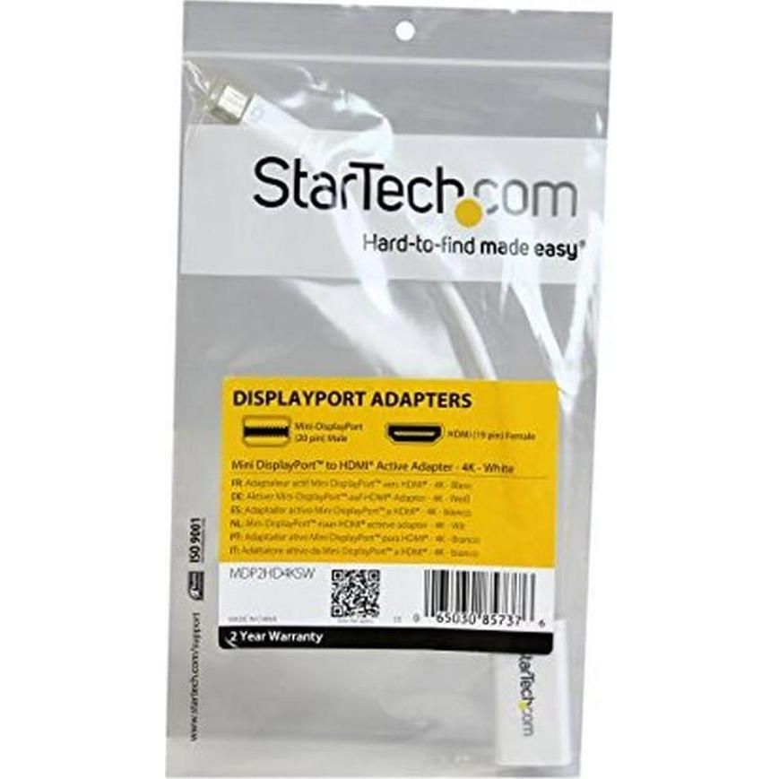 StarTech.com Mini DisplayPort To HDMI Adapter - Active MDP To HDMI Video Converter - 4K 30Hz - Mini DP Or 1/2 Mac/PC To HDMI Monitor/TV/Display - MDP 1.2 To HDMI Adapter Dongle - White (MDP2HD4KSW),