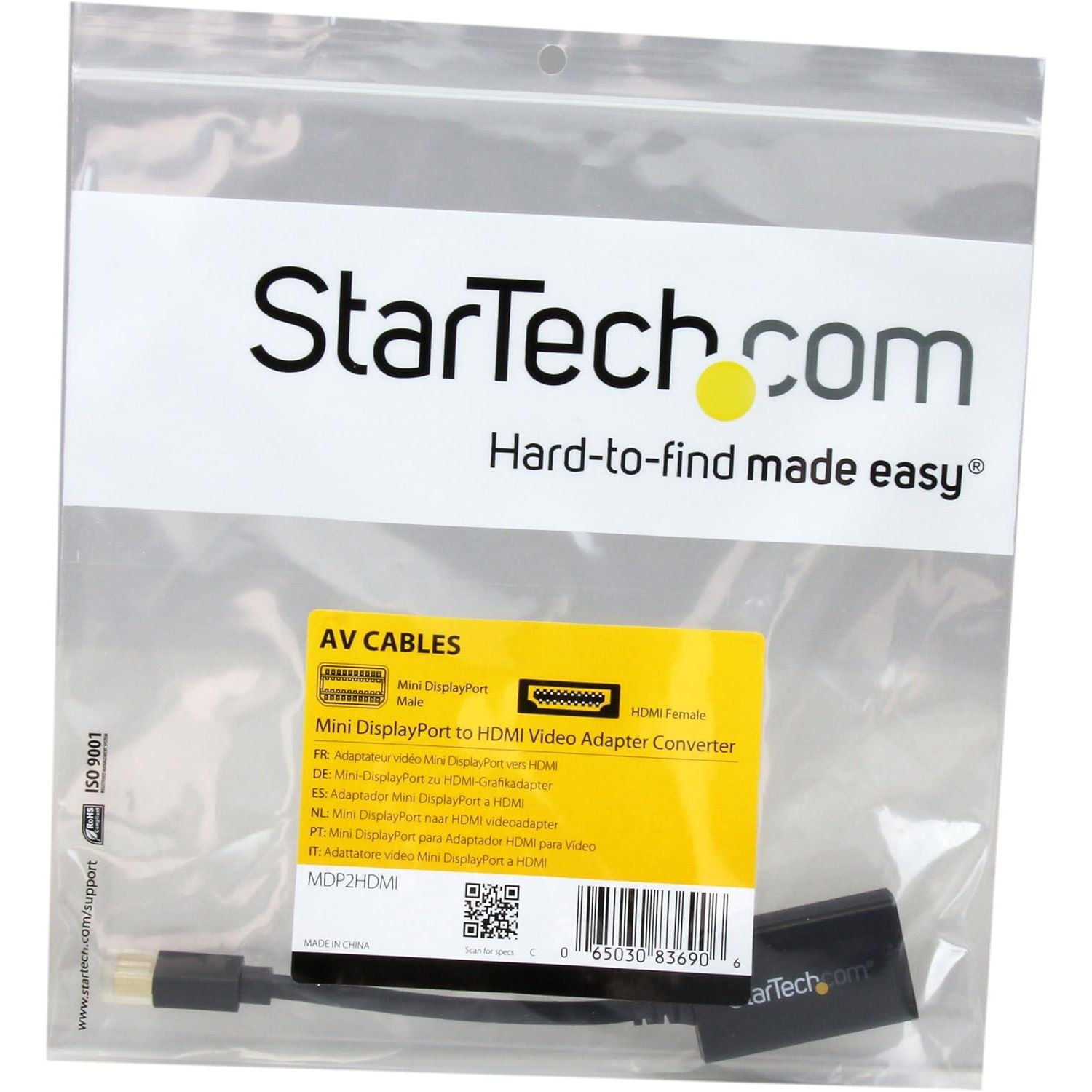 StarTech.com Mini DisplayPort To HDMI Adapter - 1080p - Mini DP To HDMI Monitor/Display/TV - Passive MDP 1.2 To HDMI Adapter Dongle Video Converter - Upgraded Version Is MDP2HDEC (MDP2HDMI),Black,