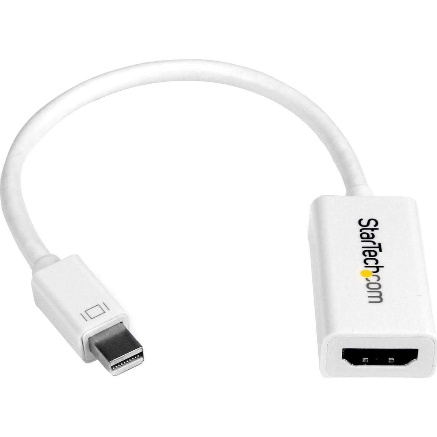 StarTech.com Mini DisplayPort To HDMI Adapter - Active MDP To HDMI Video Converter - 4K 30Hz - Mini DP Or 1/2 Mac/PC To HDMI Monitor/TV/Display - MDP 1.2 To HDMI Adapter Dongle - White (MDP2HD4KSW),