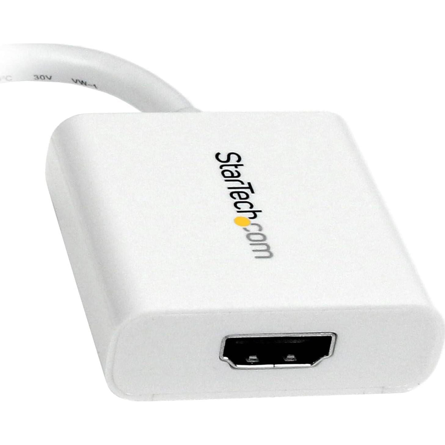 StarTech.com Mini DisplayPort To HDMI Adapter - MDP To HDMI Video Converter - 1080p - Mini DP Or Thunderbolt 1/2 Mac/PC To HDMI Monitor/Display/TV - Passive MDP 1.2 To HDMI Dongle - White (MDP2HDW),