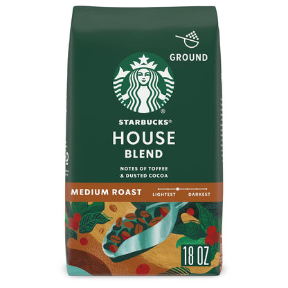 Starbucks Ground Coffee, Medium Roast House Blend, 100% Arabica, 18oz Bag