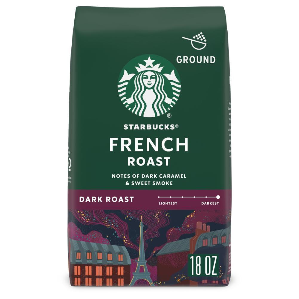 Starbucks Ground Coffee, Dark Roast, French Roast, 100% Arabica, 18oz Bag