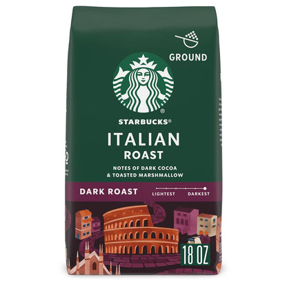 Starbucks Dark Roast Coffee, Italian Roast, 100% Arabica, Ground, 18oz Bag