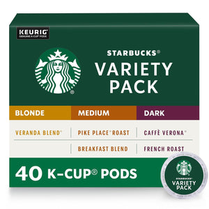Starbucks Blonde Medium & Dark Roast Coffee Variety Pack, 40 K-Cup Pods, 100% Arabica