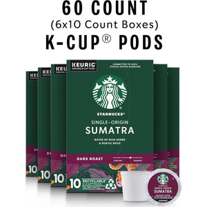 Starbucks Starbucks K-Cup Coffee Pods, Dark Roast Coffee, Sumatra For Keurig Brewers, 100% Arabica, 6 Boxes (60 Pods Total)
