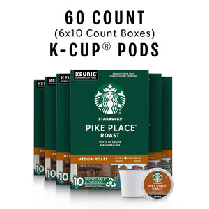 Starbucks Starbucks K-Cup Coffee Pods, Medium Roast Coffee, Pike Place Roast For Keurig Brewers, 100% Arabica, 6 Boxes (60 Pods Total)