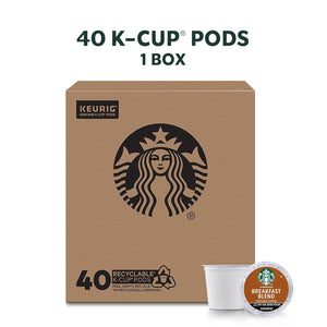 Starbucks K-Cup Coffee Pods, Medium Roast Breakfast Blend for Keurig Brewers, 100% Arabica, 1 Box, 40 Pods