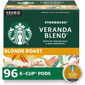 Starbucks K-Cup Coffee Pods, Blonde Roast Coffee (Veranda Blend), For Keurig Brewers, 100% Arabica, 4 Boxes (96 Pods Total)