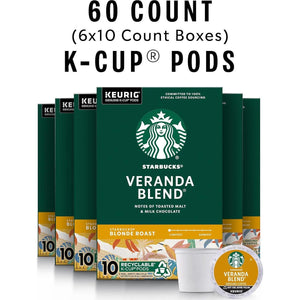 Starbucks Blonde Roast Coffee Veranda Blend K-Cup Pods, 60 Pods, 100% Arabica