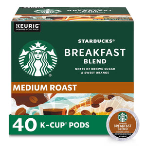 Starbucks K-Cup Coffee Pods, Medium Roast Breakfast Blend for Keurig Brewers, 100% Arabica, 1 Box, 40 Pods