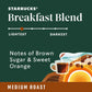 Starbucks Starbucks K-Cup Coffee Pods, Medium Roast Coffee, Breakfast Blend For Keurig Brewers, 100% Arabica, 6 Boxes (60 Pods Total)