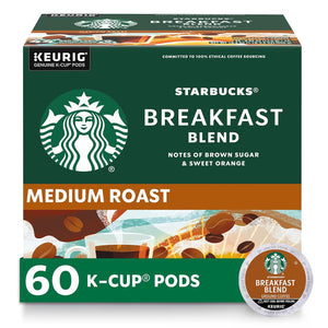 Starbucks Starbucks K-Cup Coffee Pods, Medium Roast Coffee, Breakfast Blend For Keurig Brewers, 100% Arabica, 6 Boxes (60 Pods Total)