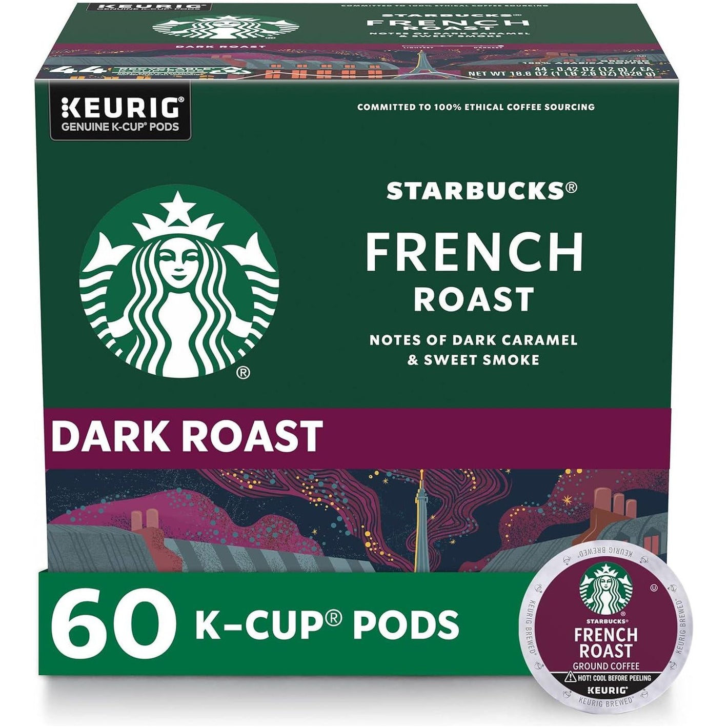 Starbucks Starbucks K-Cup Coffee Pods, Dark Roast Coffee, French Roast For Keurig Brewers, 100% Arabica, 6 Boxes (60 Pods Total)