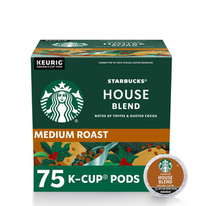 Starbucks Starbucks K-Cup Coffee Pods, Medium Roast, House Blend For Keurig Coffee Makers, 100% Arabica, 1 Box (75 Pods)