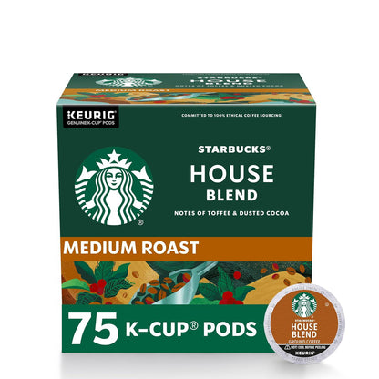 Starbucks Starbucks K-Cup Coffee Pods, Medium Roast, House Blend For Keurig Coffee Makers, 100% Arabica, 1 Box (75 Pods)