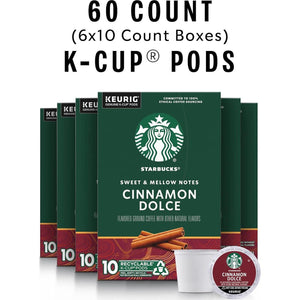 Starbucks K-Cup Coffee Pods, Cinnamon Dolce Flavored Coffee for Keurig Brewers, Naturally Flavored, 100% Arabica, 6 Boxes, 60 Pods Total