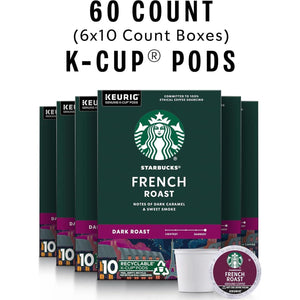 Starbucks Starbucks K-Cup Coffee Pods, Dark Roast Coffee, French Roast For Keurig Brewers, 100% Arabica, 6 Boxes (60 Pods Total)