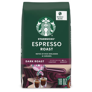 Starbucks Whole Bean Coffee, Dark Roast Espresso Roast, 100% Arabica, 18oz Bag