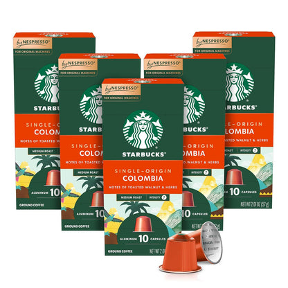 Starbucks Starbucks By Nespresso Original Line, Single-Origin Colombia, Medium Roast Coffee, 50-count Espresso Pods