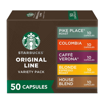 Starbucks by Nespresso Original Line Coffee Pods, Variety Pack, 50 Espresso Pods, Compatible with Nespresso Machines