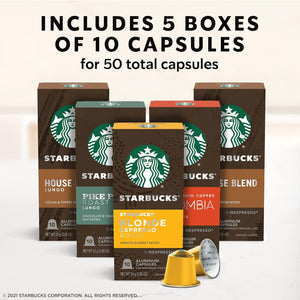 Starbucks by Nespresso Original Line Mild Variety Pack Coffee Pods, 50 Count