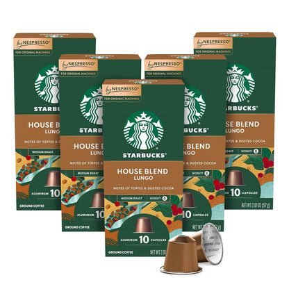 Starbucks by Nespresso Original Line House Blend Medium Roast Coffee, 50 Espresso Pods