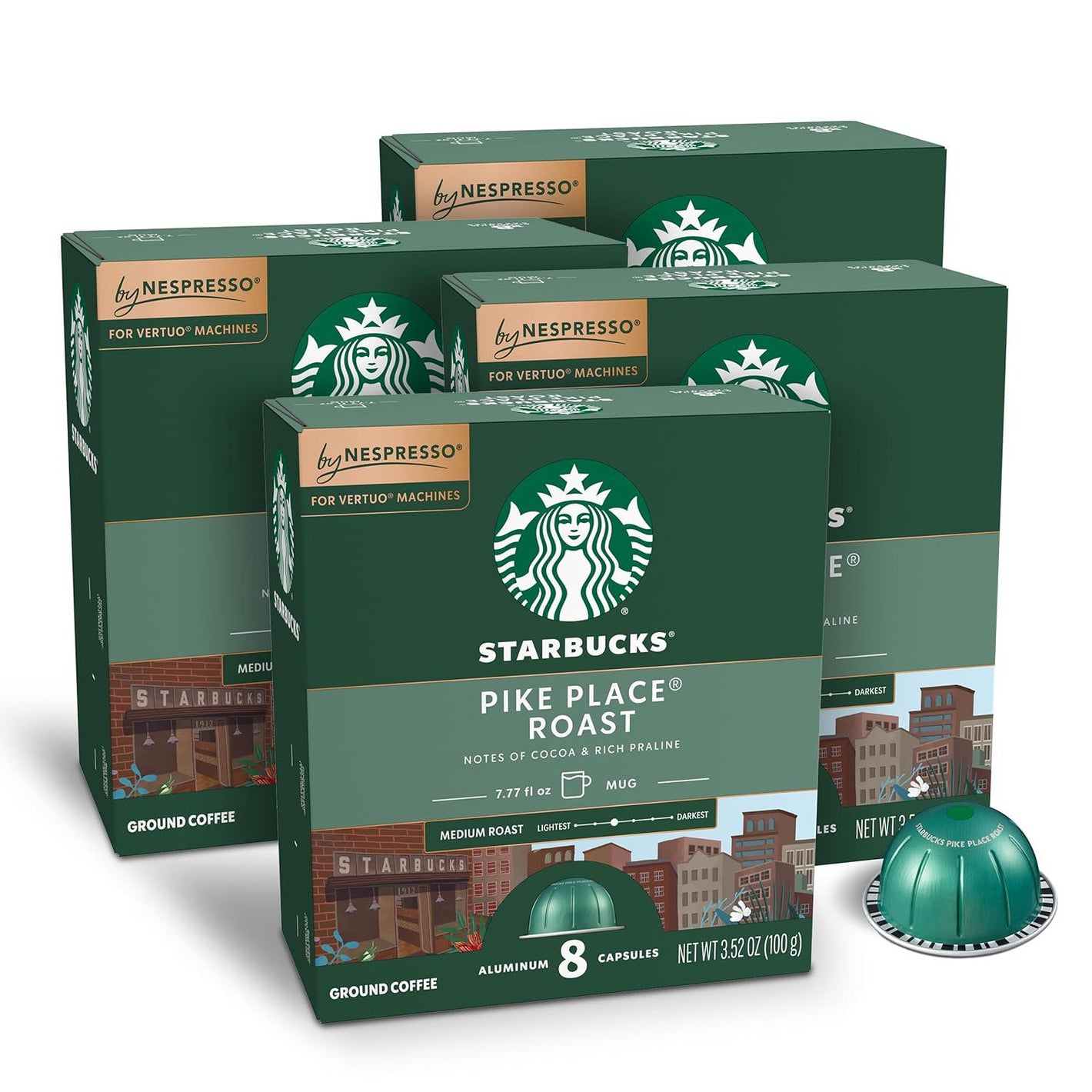 Starbucks by Nespresso Vertuo Pike Place Medium Roast Coffee, 32 Count Coffee Pods, Brews 7-8oz