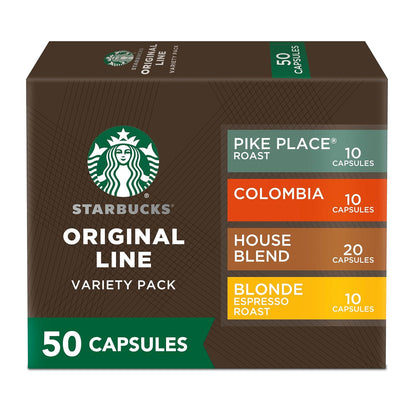 Starbucks by Nespresso Original Line Mild Variety Pack Coffee Pods, 50 Count
