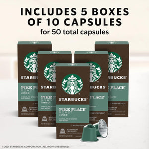 Starbucks by Nespresso Original Line Pike Place Medium Roast Coffee, 50 Espresso Pods