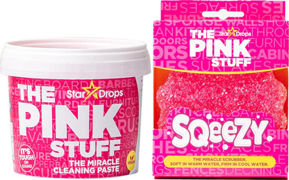 Stardrops The Pink Stuff Miracle Cleaning Paste & Squeezy Scrubber Sponge Bundle, Non-Scratch Cleaner for Kitchens, Bathrooms, Floors, Pots & More