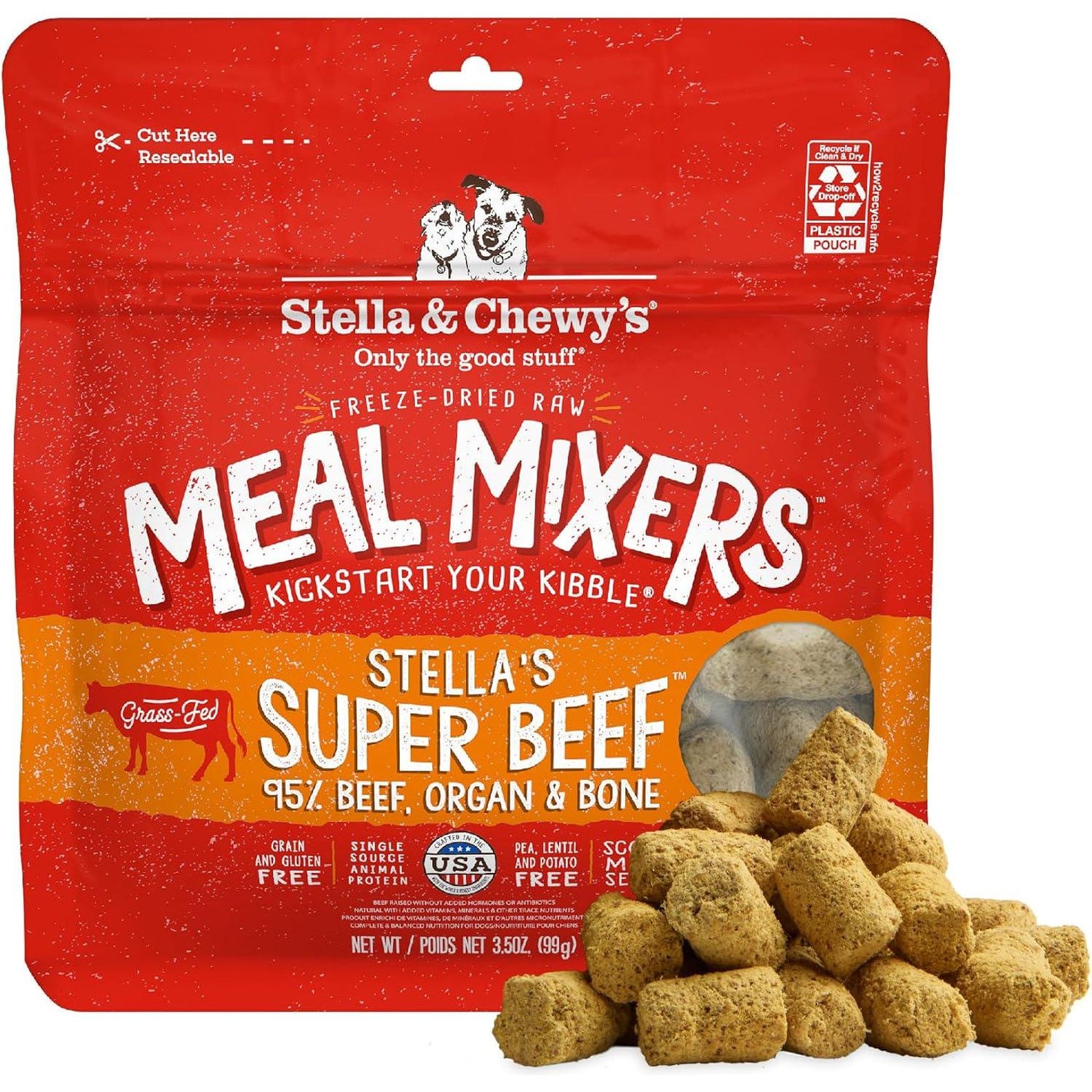 Stella & Chewy's Freeze Dried Dog Food Beef Meal Mixers Raw Topper 3.5 oz Bag