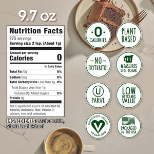 IN THE RAW Stevia In The Raw Stevia Sweetener Baker's Bag, 9.7 Oz., Zero Calorie Stevia Sugar Substitute, No Erythritol Or Artificial Flavors, Vegan, Gluten Free, Kosher, Low Glycemic Index