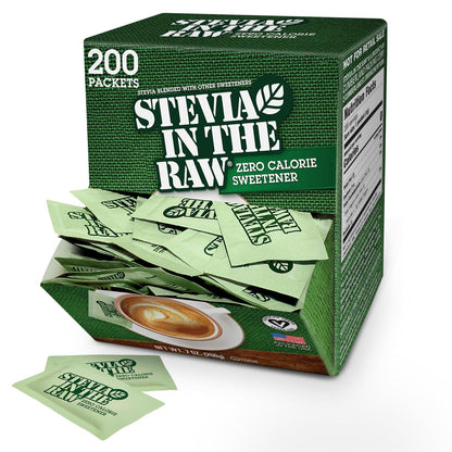 Stevia In the Raw Stevia Sweetener Packets, 200 Count, Zero-Calorie Sugar Substitute, Vegan & Gluten-Free