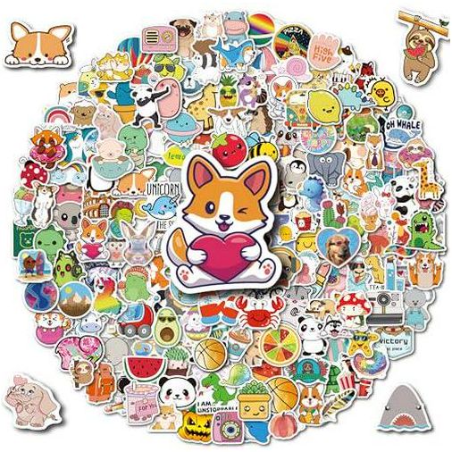 Eoaod 200 pcs Waterproof Water Bottle Stickers Vinyl for Kids Cute Travel Sticker Pack