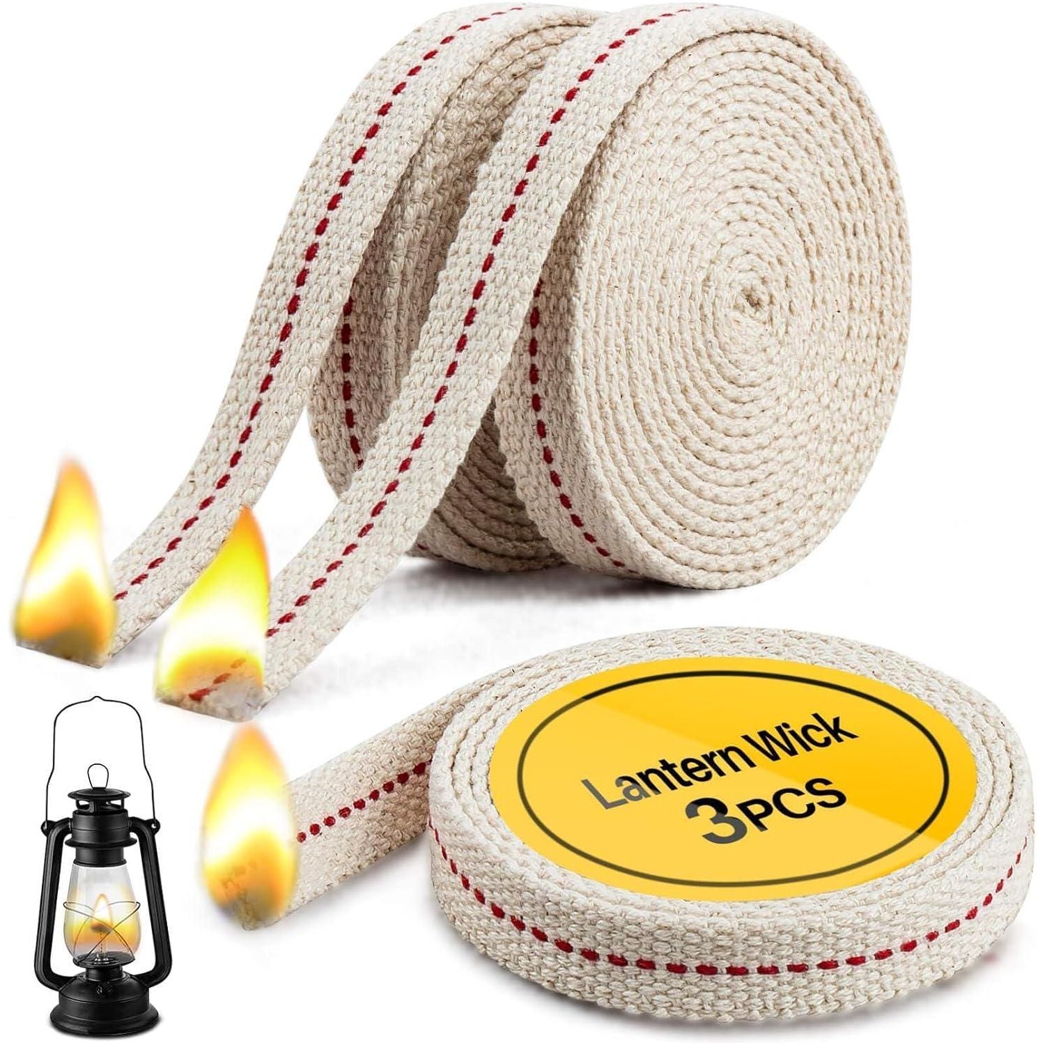 Sukh Lamp Wick Lantern Wick - Lantern Wicks 3 Rolls 1/2 Inch Flat Cotton Oil Lamp Wick With Genuine Red Stitch Replacement Oil Lanterns Wick For Paraffin Oil Kerosene Based Lanterns And Candle Burners,