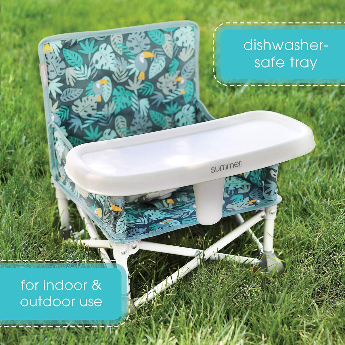Summer By Bright Starts Pop 'N Sit Portable Booster Chair, Floor Seat, Indoor/Outdoor Use, Compact Fold, Jungle Botanical, 6 Mos - 3 Yrs,