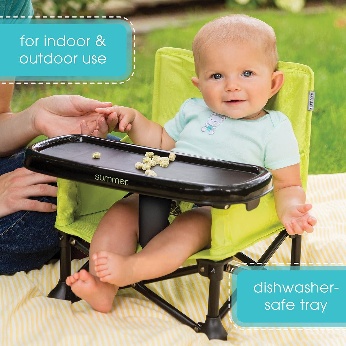 Summer By Bright Starts Pop 'N Sit Portable Booster Chair, Floor Seat, Indoor/Outdoor Use, Compact Fold, Green, 6 Mos - 3 Yrs,