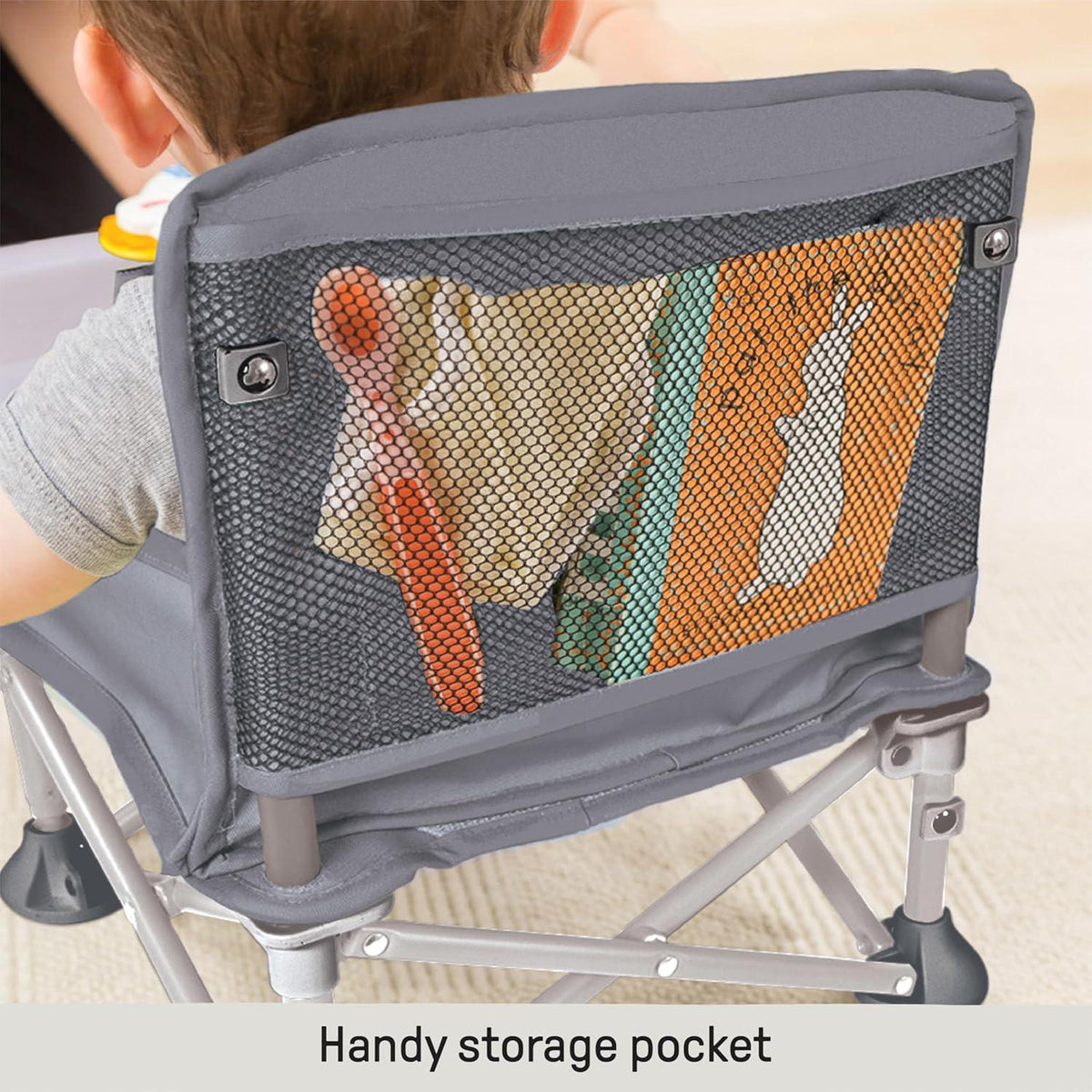 Summer By Bright Starts Pop 'N Sit Portable Booster Chair, Floor Seat, Indoor/Outdoor Use, Compact Fold, Grey, 6 Mos - 3 Yrs,