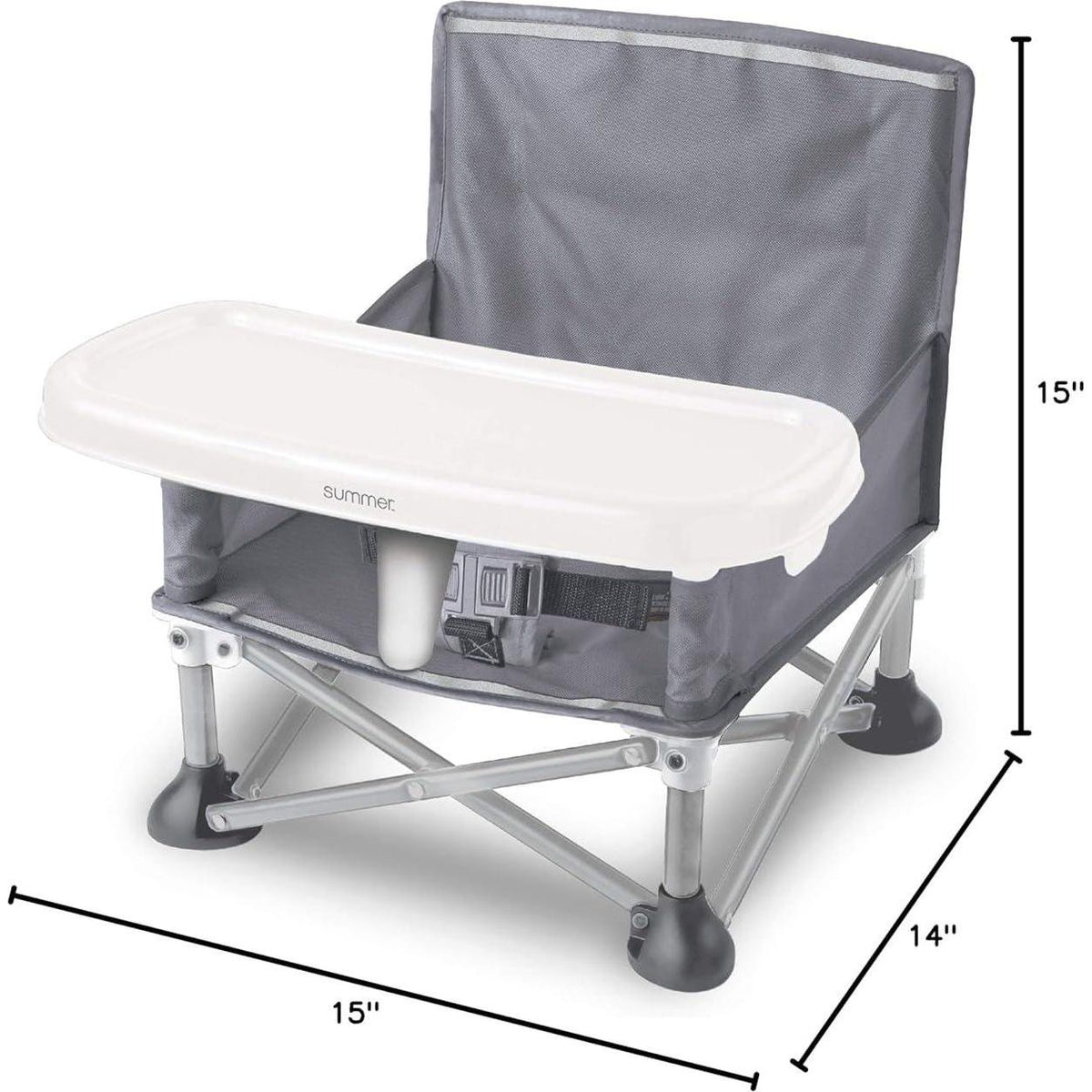 Summer By Bright Starts Pop 'N Sit Portable Booster Chair, Floor Seat, Indoor/Outdoor Use, Compact Fold, Grey, 6 Mos - 3 Yrs,