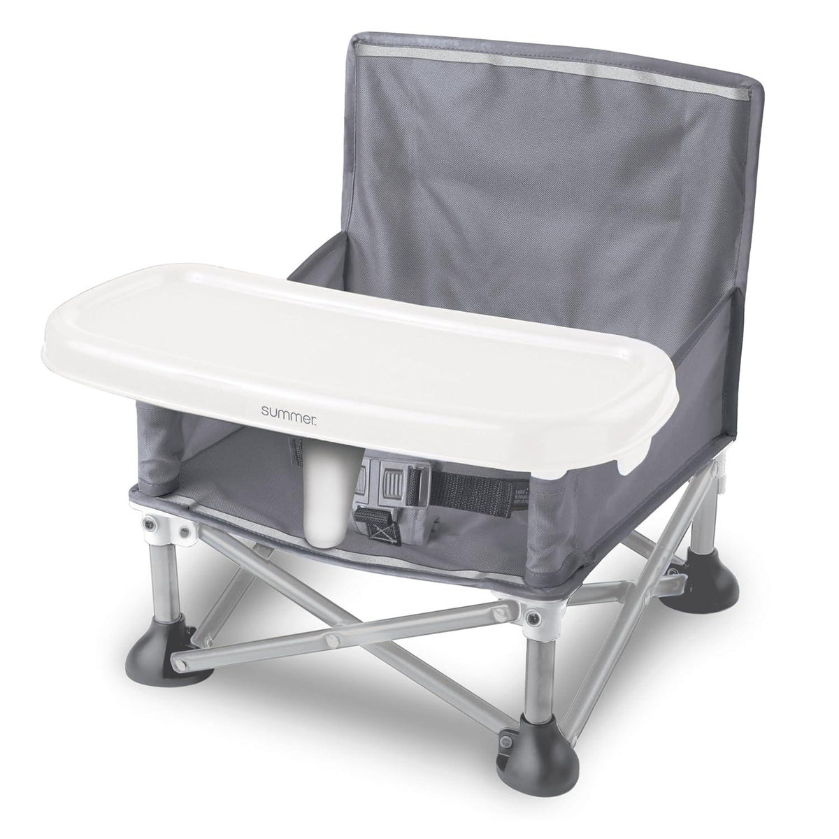 Summer By Bright Starts Pop 'N Sit Portable Booster Chair, Floor Seat, Indoor/Outdoor Use, Compact Fold, Grey, 6 Mos - 3 Yrs,