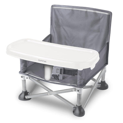 Summer By Bright Starts Pop 'N Sit Portable Booster Chair, Floor Seat, Indoor/Outdoor Use, Compact Fold, Grey, 6 Mos - 3 Yrs,