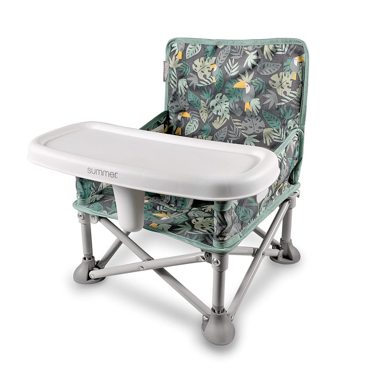 Summer By Bright Starts Pop 'N Sit Portable Booster Chair, Floor Seat, Indoor/Outdoor Use, Compact Fold, Jungle Botanical, 6 Mos - 3 Yrs,