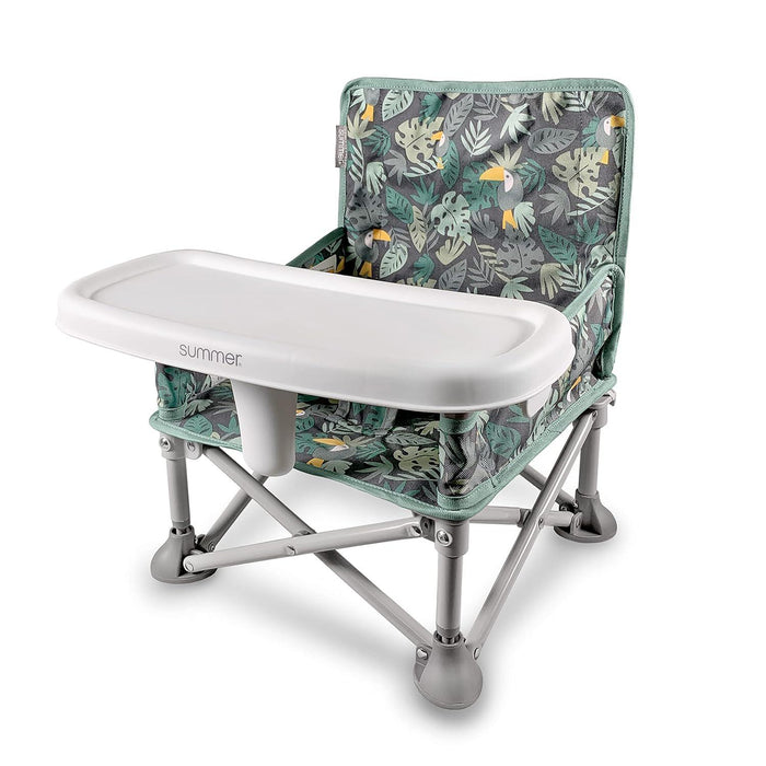 Summer by Bright Starts Pop N Sit Portable Booster Chair, Floor Seat for Indoor & Outdoor Use, Compact Fold, Jungle Botanical, 6 Months to 3 Years