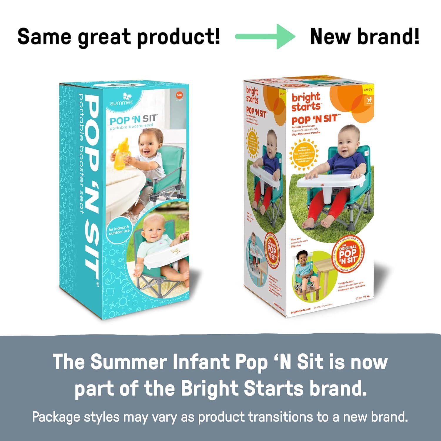 Summer By Bright Starts Pop 'N Sit Portable Booster Chair, Floor Seat, Indoor/Outdoor Use, Compact Fold, Teal, 6 Mos - 3 Yrs,