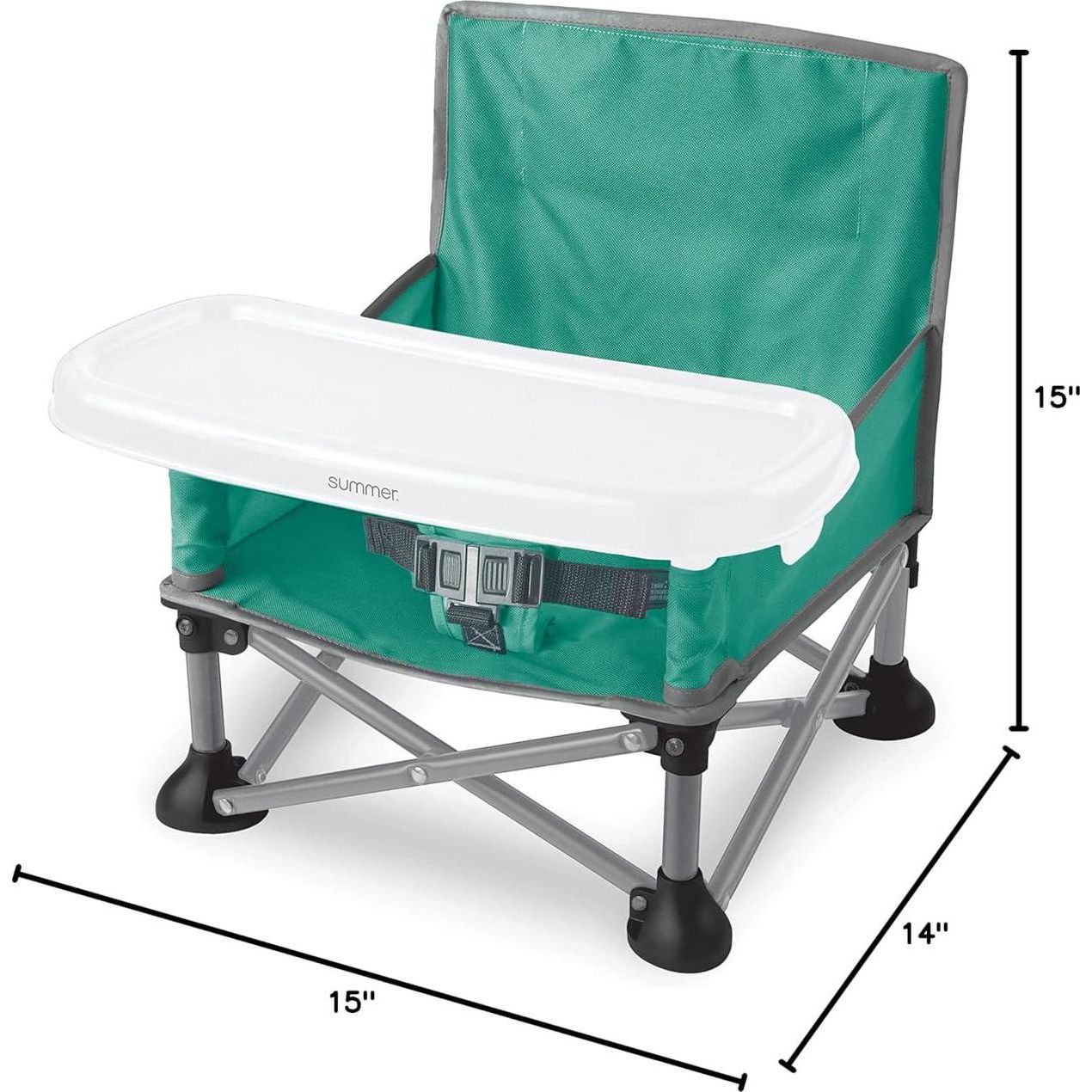 Summer By Bright Starts Pop 'N Sit Portable Booster Chair, Floor Seat, Indoor/Outdoor Use, Compact Fold, Teal, 6 Mos - 3 Yrs,